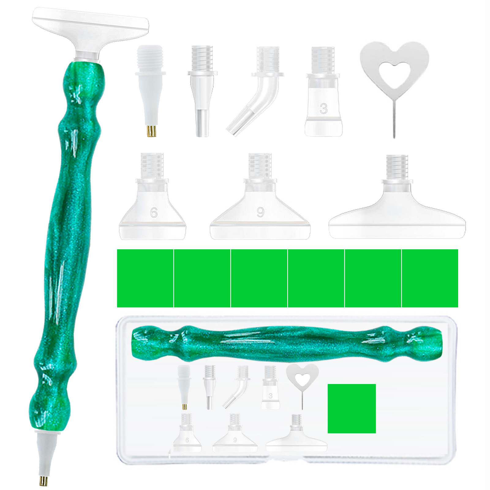 Art Craft Tools - Diamond Paintbrush Set (Green), Comfortable Ergonomic