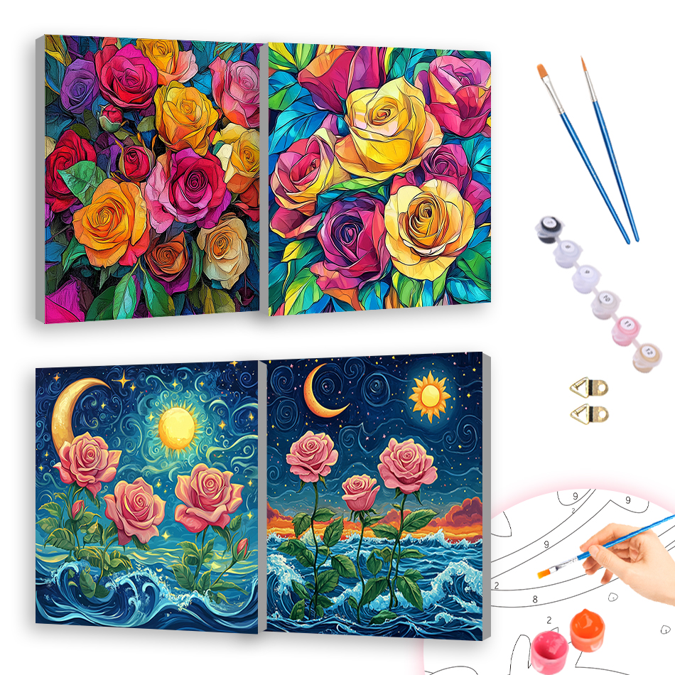 Art Craft Rose - 1pc frameless Oil Painting By Numbers