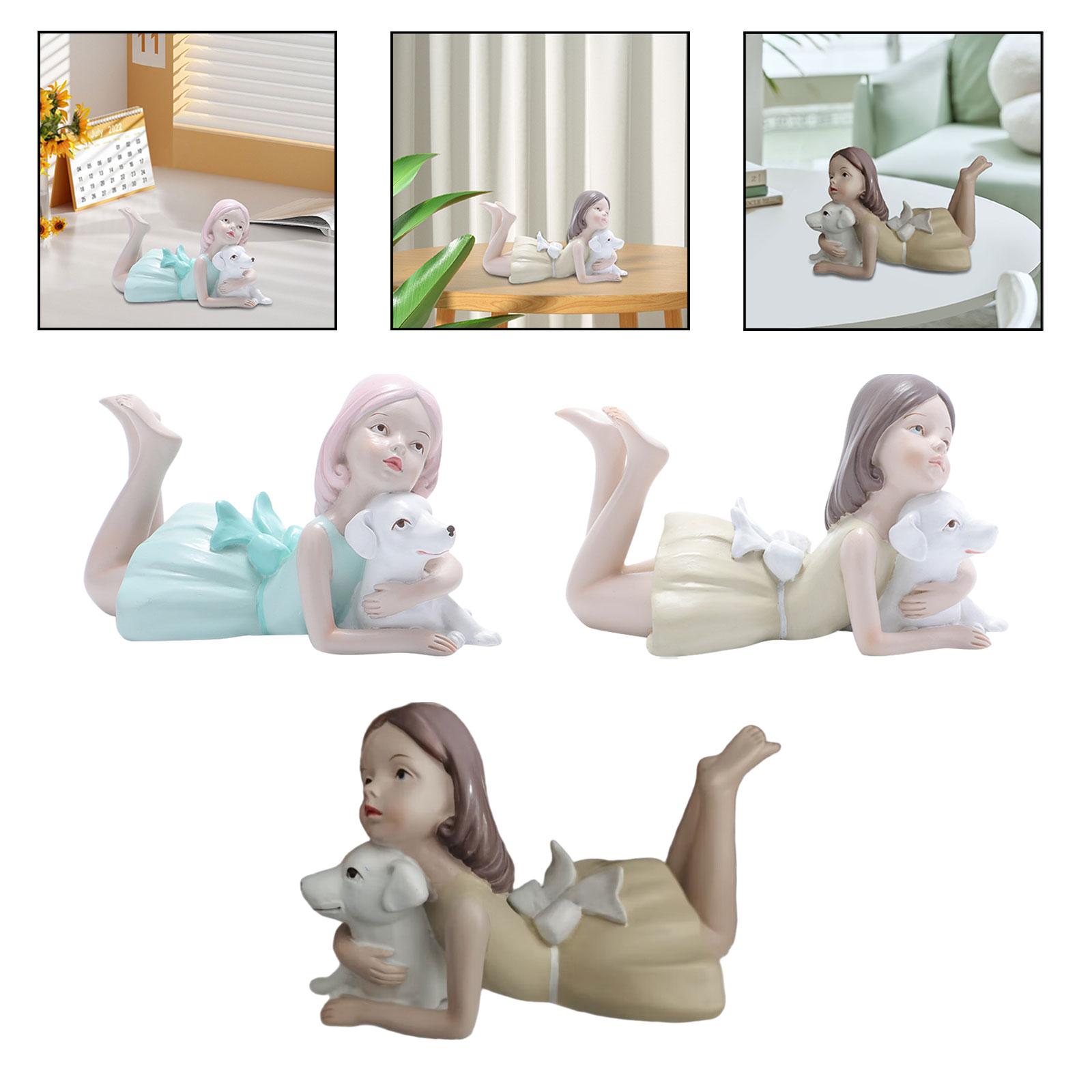 Artwork Craft - Girl Dog Figurine Resin Sculpture Collectible