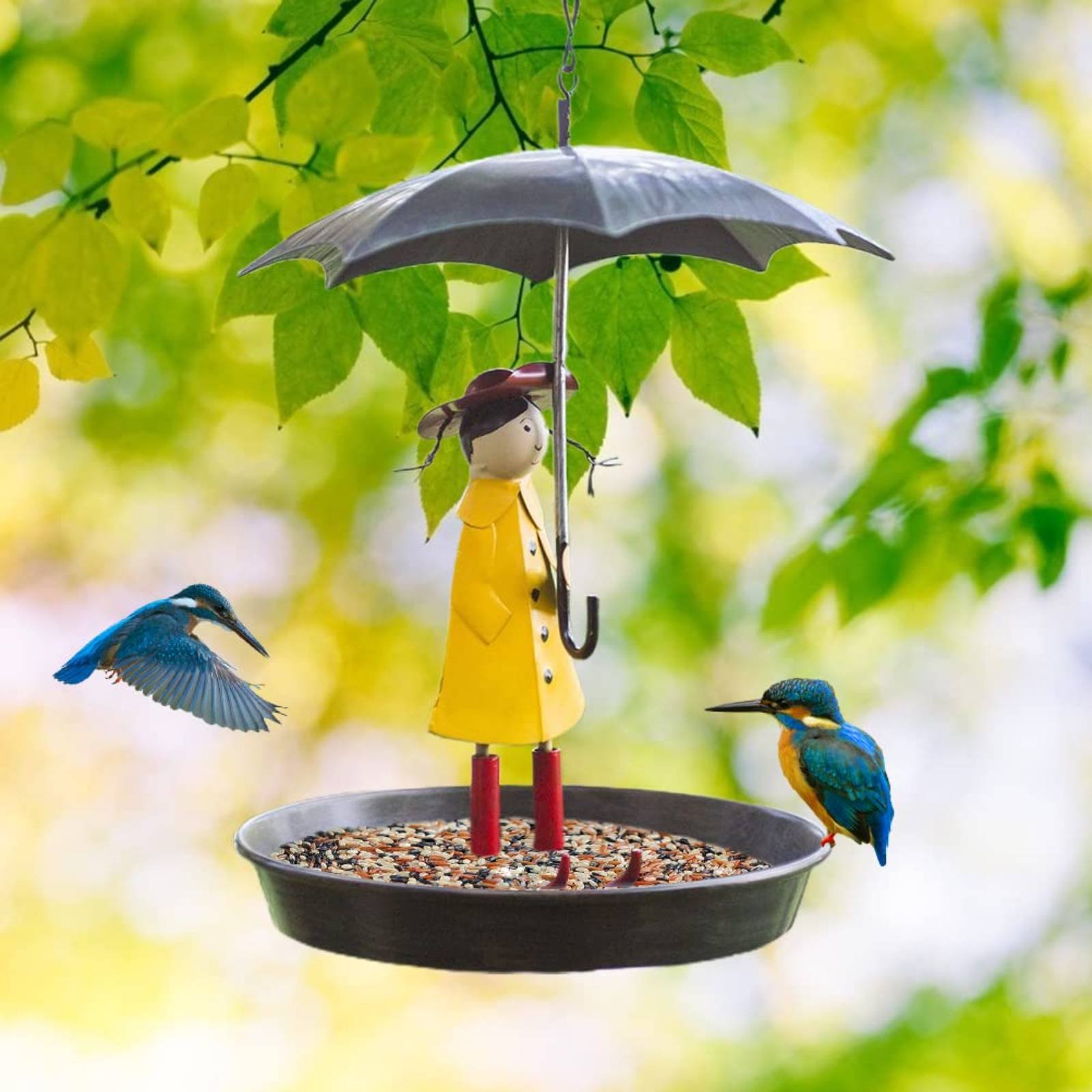 Art Craft And - Girl with Umbrella Bird Feeder Decorative