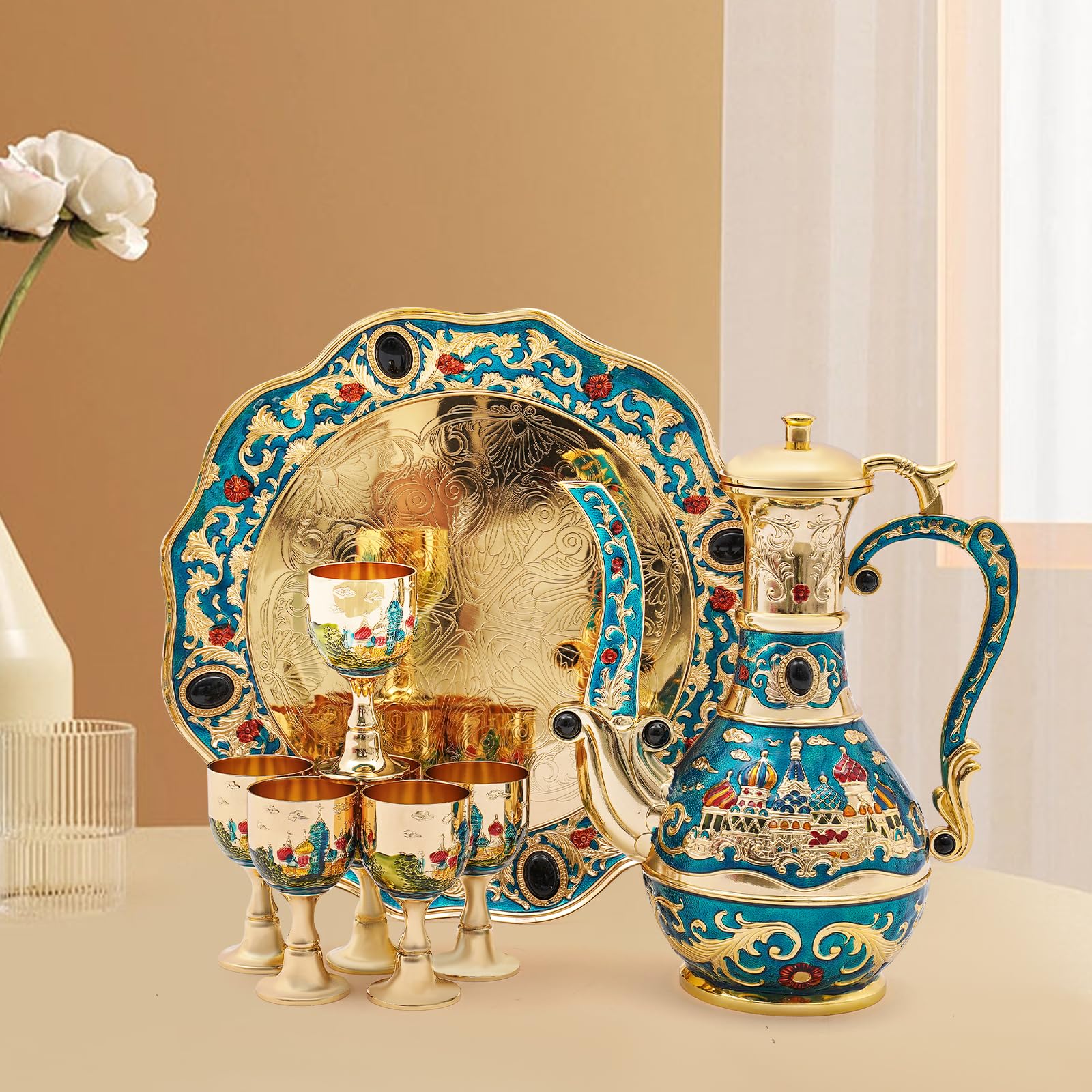 Vintage Turkish Coffee Pot Set - Art Craft Cup 评论和价格