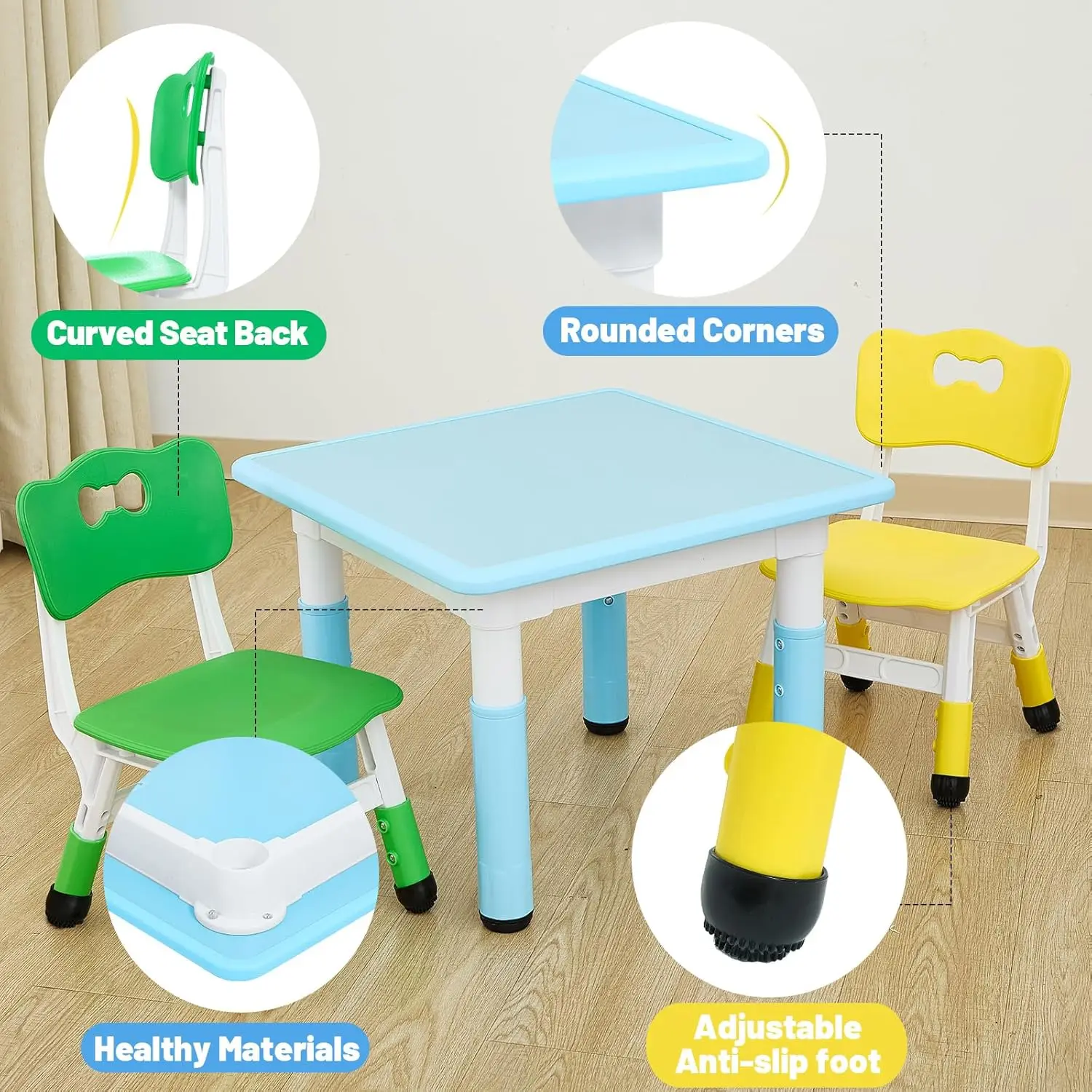 Kids Table and 2 Chairs Set, H - Art Craft Toddler 评论和价格