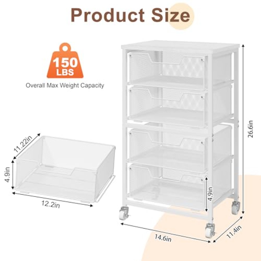 4-Drawer Rolling Storage Cart  - Art Craft And 评论和价格