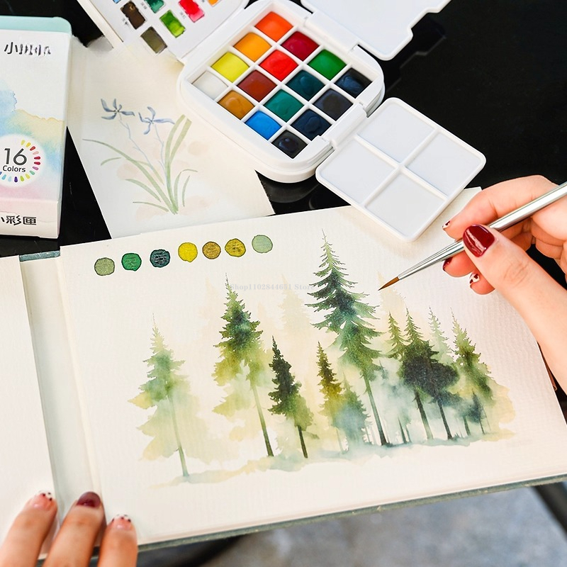 16-Color Solid Watercolor Pain - Gouache Paint Set 评论和价格